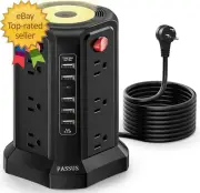 Surge Protector Power Strip Tower with 5 USB Ports and Night Light 10Ft Extensio