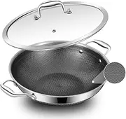 LOLYKITCH 12 Inch New Hybrid Tri-Ply Stainless Steel Wok Pan with Lid,Ceramic Nonstick Stir Fry Pans,Induction Cooking Pot,Dishwasher and Oven Safe