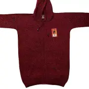 MEN HANDMADE ANDEAN ALPACA SOLID RED ZIP HOODIE SWEATER SZ XL