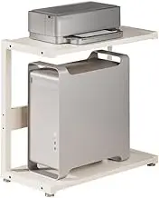PC Stand Home CPU Floor Stand with Lockable Castor Wheels Double Office Shelf Sturdy PC Trolley for Gaming Desk PC Accessories（White）(Medium)