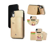 Case for iPhone XR, Leather Wallet Case With Card Pockets Back Flip Shockproof Cover Case-Gold