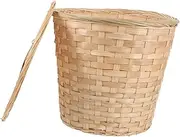 LABRIMP Bamboo Woven Lid Bin Kitchen Fruit Storage Basket Rattan Trash Can Woven Storage Basket
