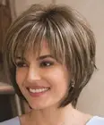 Short Hair Wigs with Bangs Dark Brown Mixed Blonde Pixie Cut Wig for Women St...