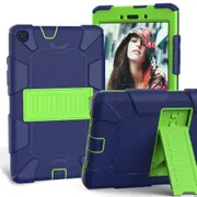 For Samsung Galaxy Tab A 8.0-Inch (2019) Case, Shockproof Colourblock Silicone Cover with a Stand, Dark Blue + Green