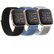 3 Mix Blck+Blue+Grey Nylon Bands Fitbit Versa 2 Fitbit Versa Versa Lite Vers Strap Smart Watch