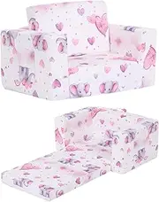 Givjoy Toddler Chair Kids Couch, 2-in-1 Toddler Soft Sherpa Couch Fold Out Armchair with Removable Cover, Convertible Reading Chair Toddler Sofa for Kids, Purple Elephant