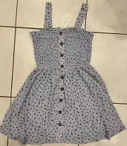 NWT Sienna Sky Light Blue Sundress Dress Floral Tank Ruching Buttons SMALL