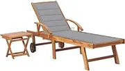 Sun Lounger with Table and Cushion Solid Teak Wood,Sun Loungers-3063022