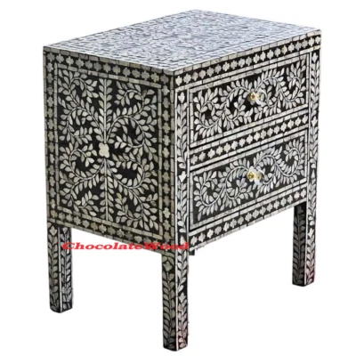 VEGAS MOTHER OF PEARL BEDSIDE TABLE LAMP TABLE 2 DRAWERS