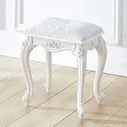 PP-Kic Vintage Style Dressing Stool, Upholstered Dressing Table Stool, Antique French Stool, Armless Dressing Table Chair, Carved Design, Simple Installation,C
