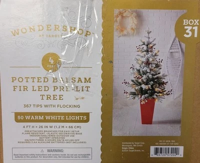 Wondershop Potted Balsam Fir 4’ Warm White Flocked 367 Tips LED Pre Lit Tree