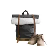 Handmade Minimalist Canvas Leather Grey Backpack