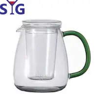 在飛比找momo購物網優惠-【SYG】耐熱玻璃綠色手把花茶壺-玻璃內芯(900ml)