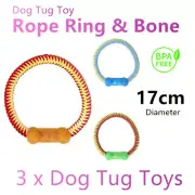 3x Rope Ring Bone Dog Tug of War Play Toys 17cm Chew Puppy Pet Training Teething