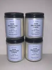 4 Bath & Body Works White Barn Sun Drenched Linen Crisp Apple Musk Candle 7 oz