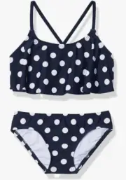 Kanu Surf Girls' Karlie Flounce Bikini Beach 2 Piece Suzie Navy Size 12 4374