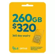 Optus $320 Prepaid SIM 260GB Data 365 Day Expiry