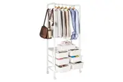 Metal Open Wardrobe Modern Storage Cabinet Tall Clothes Drawers Hanger Coat Rack