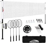 Droop-Proof Badminton Set - 1.26-Inch Reinforced Steel Frame with 4 Nylon Shuttlecocks, Includes 4 Rackets, Boundary Lines & Waterproof Carry Bag - Professional Backyard Badminton Net Kit