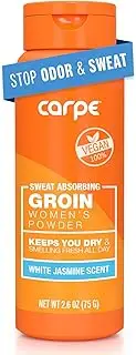 Carpe No-Sweat Groin Powder (For Women) - Designed for Maximum Sweat Absorption - Mess and Friction Free, Stop Chafing