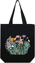 MAMUNU Canvas Tote Bag Embroidery Kit with Pattern for Beginners, Arts and DIY Crafts Kits for Adults, Include Instructions Embroidery Bag, Embroidery Hoops, Color Threads and Tool, Black With Floral,