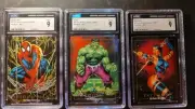 1992 skybox Marvel Masterpieces lot (X3 CGC 9) Spiderman, Hulk, Psylocke
