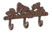 Mr Gecko Cast Iron Hand Made 3 Hook Hanger Butterfly Antique Rust
