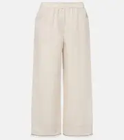 [Brunello Cucinelli] Brunello Cucinelli Linen cropped wide-leg pants AU 10 beige