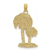 10K Yellow Gold 2-D Textured Double Palm Trees Pendant