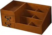 B Baosity Desk Organizer with 2 Drawers Wooden for Office Bedside Table Study Room