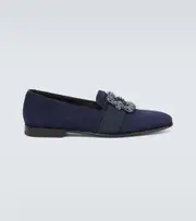 [Manolo Blahnik] Manolo Blahnik Carlton embellished suede loafers AU 8 blue