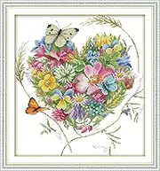 Joy Sunday 11CT Stamped Cross Stitch Kits Sewing Pattern Pre-Pinted Cross-Stitch DIY Embroidery Needlework Kit Butterflies Love Flowers)