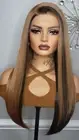 New Long Straight 13x4 Free-Part Lace Frontal Wig 30 Blonde Brown Womens Hair HD