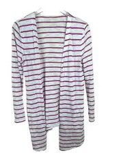 Chicos 0 Ultimate Tee Pink White Striped Open Front Drape Cardigan Jacket Top XS