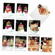 - 10 Snowman Season's Greeting Cards Boxed - Cute Snowmen Greetings, Kids