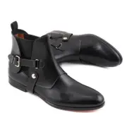 NIB $1295 SANTONI Fatte a Mano Black Chelsea Boots w/ Buckle Detail US 6.5 Shoes