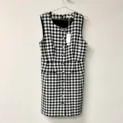 NWT Rebecca Taylor Phillipa Check Button Front Mini Shift Dress Black Combo 6