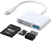 Joyroom OTG Apple iOS 8-Pin to USB SD Card Reader, USB Adapter for iPhone 14/13/12/11/XS XR X 8/7, iPad 4-in-1 Memory Card Reader, White