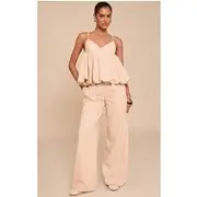 Sand Wide Leg Drawstring Pants, Sand