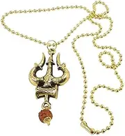 [Samyuktha] Unisex Metal Fancy & Stylish Brown Beads Rudraksha Solid Golden Plated Mahadev Bolenath Mahakaal Lord Shiva Shankar Trishul with Damru Locket Pendant Necklace With Ball Chain, Metal, No