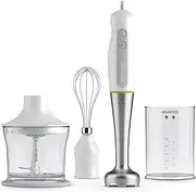 Kenwood Triblade Hand Blender HDP109WG, Stainless Steel Blade, 600W Motor with Turbo Function, Includes Whisk, Mini Chopper and Beaker, White