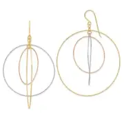 Real 14kt Tri-color Diamond Cut Graduated Circles Shepherd Hook Earrings