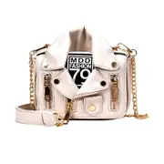 Women Chain Strap Shoulder Bag Unique Jacket Leather Handbags-White