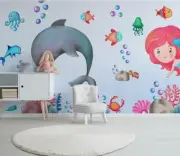 3D Dolphin Bubble G16666 Wallpaper Wall Murals Removable Self-adhesive Honey