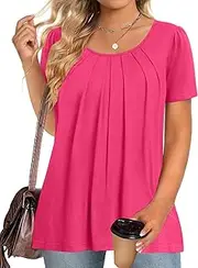 [IN'VOLAND] Plus Size Women's Tops Tunic Short Sleeve Crew Neck Shirts Casual Soft Blouse