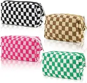Checkered Makeup Bag Cosmetic Bag for Women, Y2k Accessories Aesthetic Plaid Makeup Bag for Women, color1, 4pc