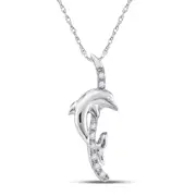 14k White Gold Round Diamond Dolphin Pendant 1/10 Cttw