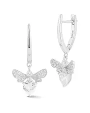Glaze Jewelry Silver CZ Bee Charm Earrings