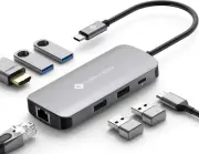 USB C Hub Ethernet 4K@60 USB C HDMI Adapter Multiport Type C Adapter 4 USB 3....