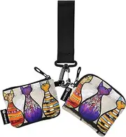 [XYMZR] Mini Zip Around Wristlet keychain Wallet Colorful Cat Back for Women Personalized Pattern Detachable Dual Pouch Wristlet Portable Wallet Phone Coin Purse, Multi-colored, One Size